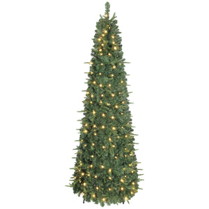7ft collapsible artificial Christmas tree with metal stand, green, pre-lit.