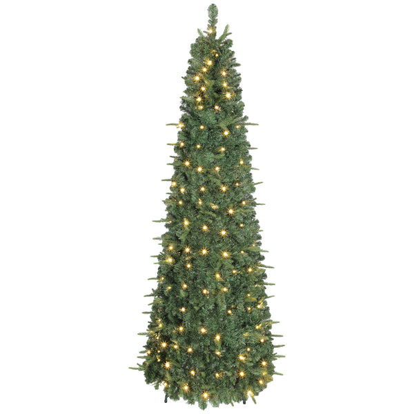 7ft collapsible artificial Christmas tree with metal stand, green, pre-lit.
