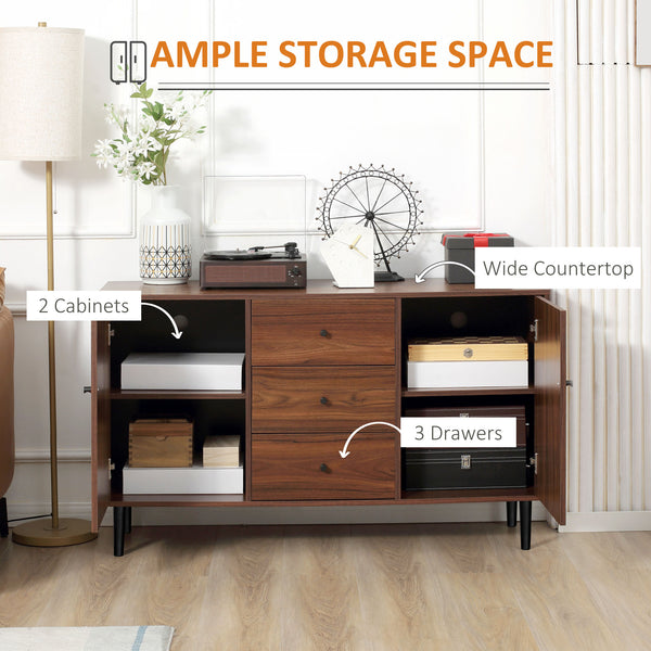 Kitchen dresser with 2 cupboards, 3 drawers, and adjustable shelves, rustic brown color