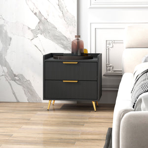 Bedside table with 2 drawers, black and gold