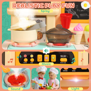 Children's kitchen with sounds, lights and accessories, pink