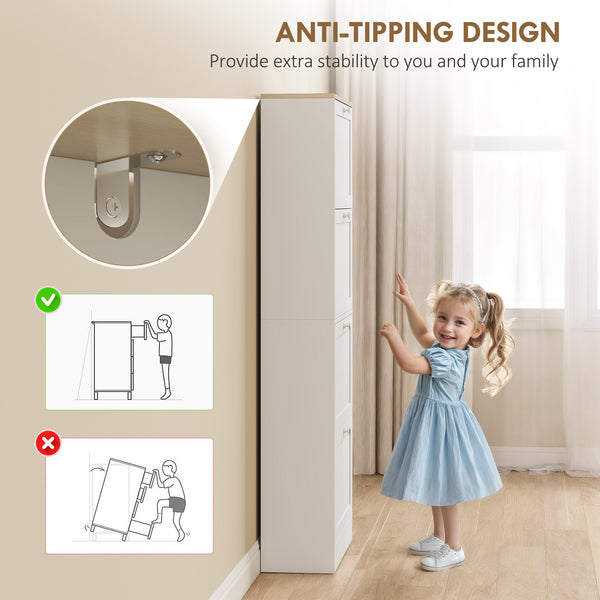 Modern shoe cabinet with 4 hinged drawers and adjustable shelves, for 18 to 24 pairs of shoes, white