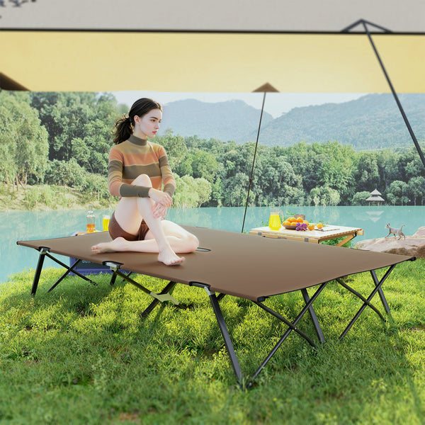 76 Inch Portable Double Person Folding Camp Bed with Carry Bag, Khaki