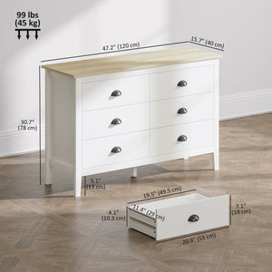 6-drawer chest of drawers with silent slides, white