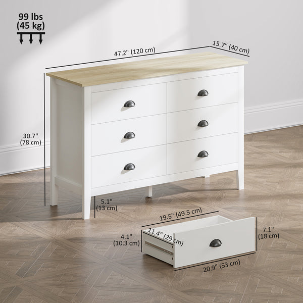 6-drawer chest of drawers with silent slides, white