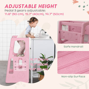 Toddler Kitchen Stool with 2 Steps and Adjustable Platform, Pink