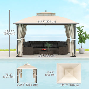 Gezebo Outdoor 10' x 12' Double Roof Patio Awning with Netting and Curtains