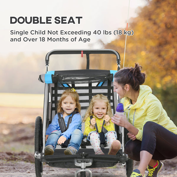 3-in-1 bike trailer with 5-point harness, storage, blue