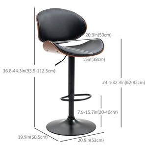 Set of 2 Modern Faux Leather Adjustable Swivel Bar Stools, Black 