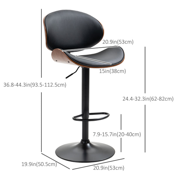 Set of 2 Modern Faux Leather Adjustable Swivel Bar Stools, Black 