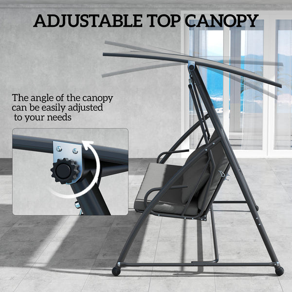 3-Seater Cushioned Patio Swing with Tilting Canopy, Dark Gray