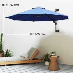 9.6 x 9.6 ft Wall Mounted Umbrella with Crank, Dark Blue