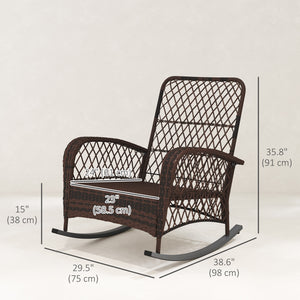 Set of 2 Outdoor Wicker Rattan Rocking Chairs with Thick Cushions, Grey