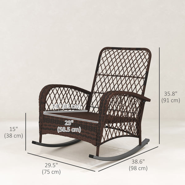 Set of 2 Outdoor Wicker Rattan Rocking Chairs with Thick Cushions, Grey