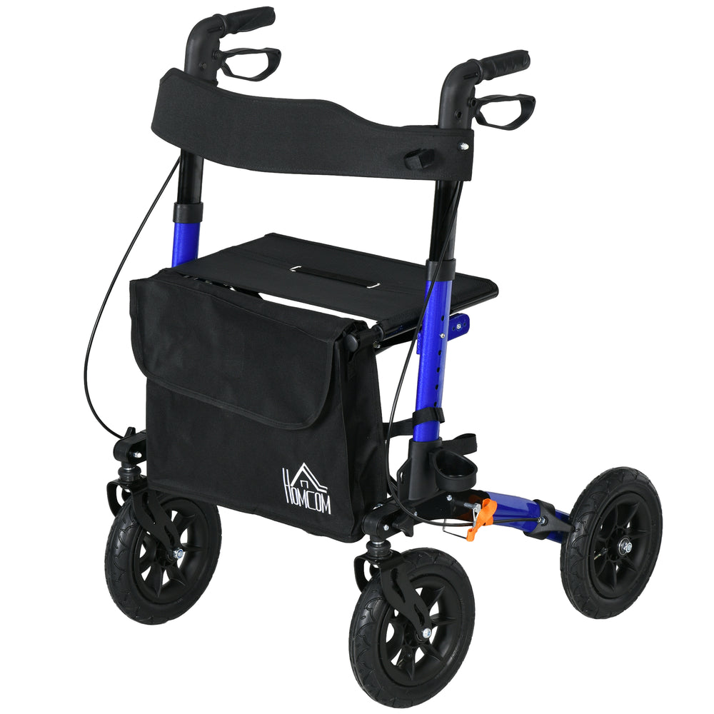 Elderly Walker with Seat and Blue Rubber Wheels