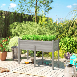Wooden Raised Bed with Drainage Holes for Vegetables, Flowers and Outdoor Garden Beds, 115 x 55 x 80 cm, Grey