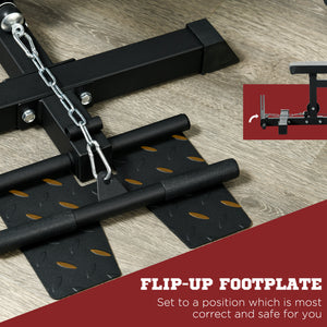 Vertical traction machine, high/low pulley with adjustable seat and retractable footrest, black