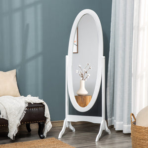 Full length standing mirror with adjustable angle oval frame, white