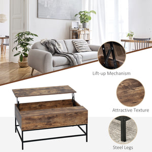 Rustic Brown Lift-Up Coffee Table for Living Room