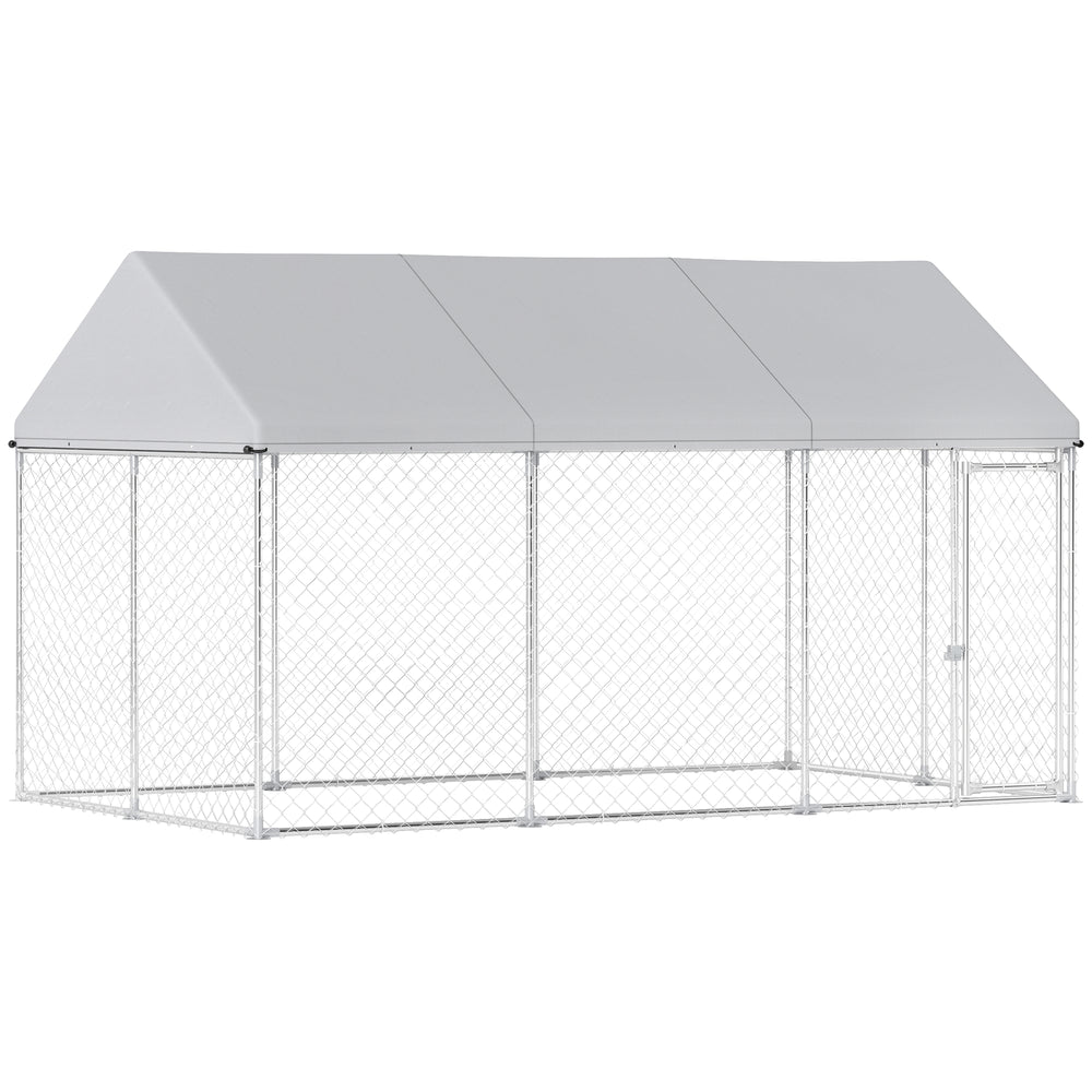 Galvanized steel kennel with roof and security latch