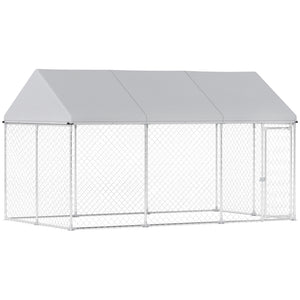 Galvanized steel kennel with roof and security latch