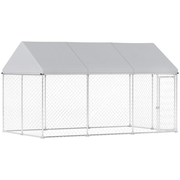 Galvanized steel kennel with roof and security latch
