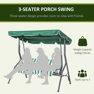 Outdoor swing chair with adjustable canopy, removable cushion and weather-resistant steel frame, green and white
