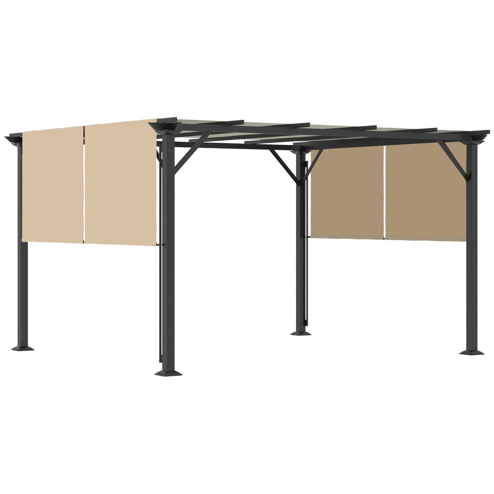 10 x 12 pergola with retractable roof, steel frame and posts, beige