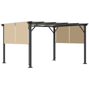 10 x 12 pergola with retractable roof, steel frame and posts, beige