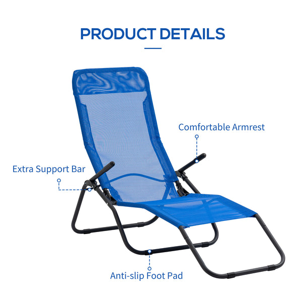 Folding chaise lounge with breathable mesh fabric, blue 