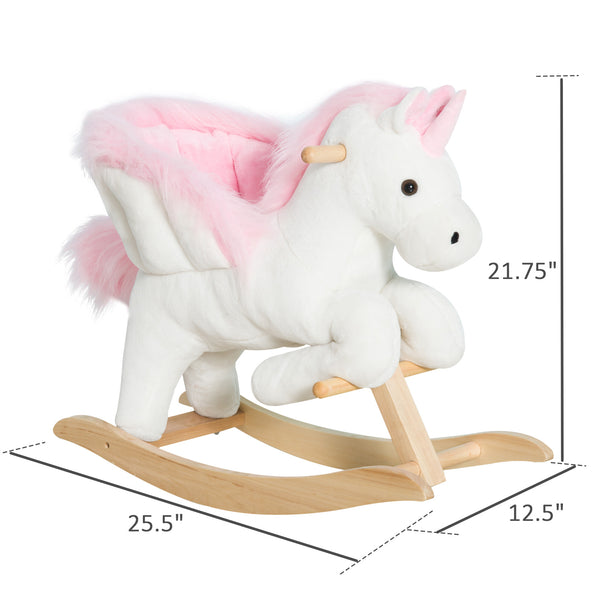Pink and white plush rocking unicorn