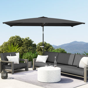 Rectangular tilting aluminium garden parasol 2 x 3 m, garden parasol, outdoor parasol with crank, dark grey