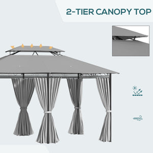 10' x 13' Gazebo, 2-Tier Outdoor Sun Shelter with Curtains, Dark Gray
