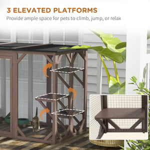 Cat enclosure with waterproof roof, multi-level platforms and lock