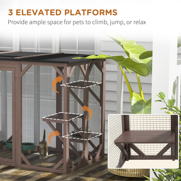 Cat enclosure with waterproof roof, multi-level platforms and lock
