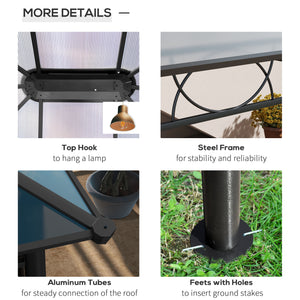 13' x 10' Rigid Polycarbonate Garden Gazebo with Aluminum Frame and Curtains, Dark Gray