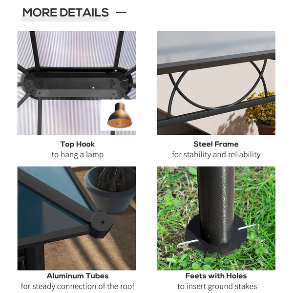 13' x 10' Rigid Polycarbonate Garden Gazebo with Aluminum Frame and Curtains, Dark Gray