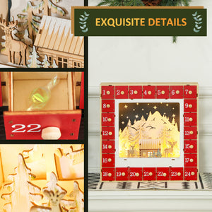 24-day wooden Christmas Advent calendar decoration with lights