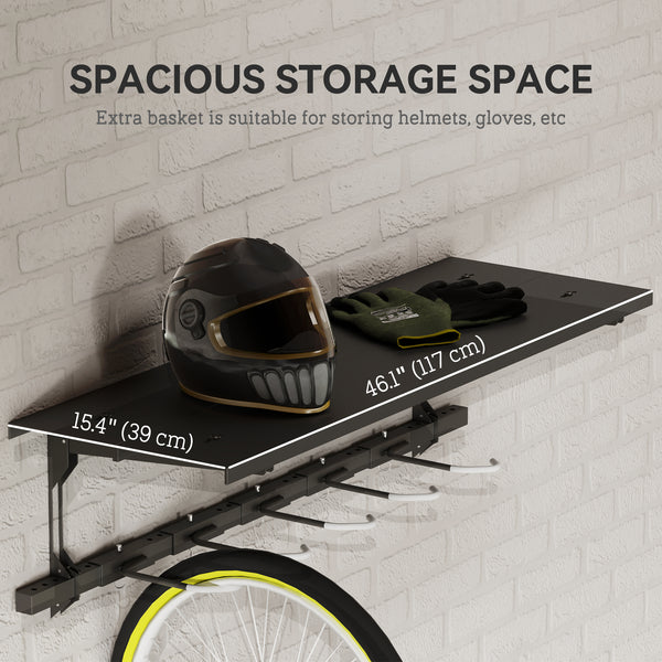 Wall-mounted rack for 5 bikes, black
