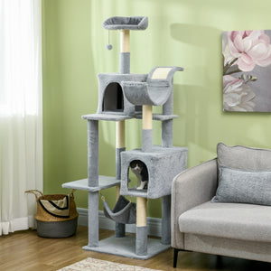 Large 178cm Multi-Level Cat Tree with Hammock, Basket &amp; Sisal Scratching Posts, Blue-Grey