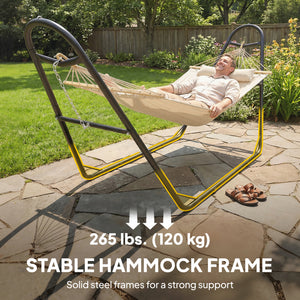 Hammock with Stand, Heavy Duty Camping Hammock with Detachable Pillow and Spreader Bar, 264 lbs Capacity, Cream White
