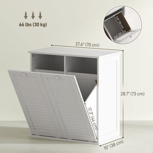 Tilting laundry basket cabinet with 2 baskets and 2 louvered doors, white