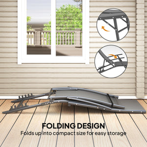 Set of 2 folding deck chairs with cushion, for terrace, garden, beach, gray