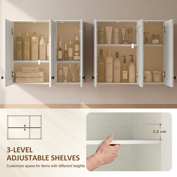 35-in bathroom wall cabinet with 3 doors and adjustable shelves, white