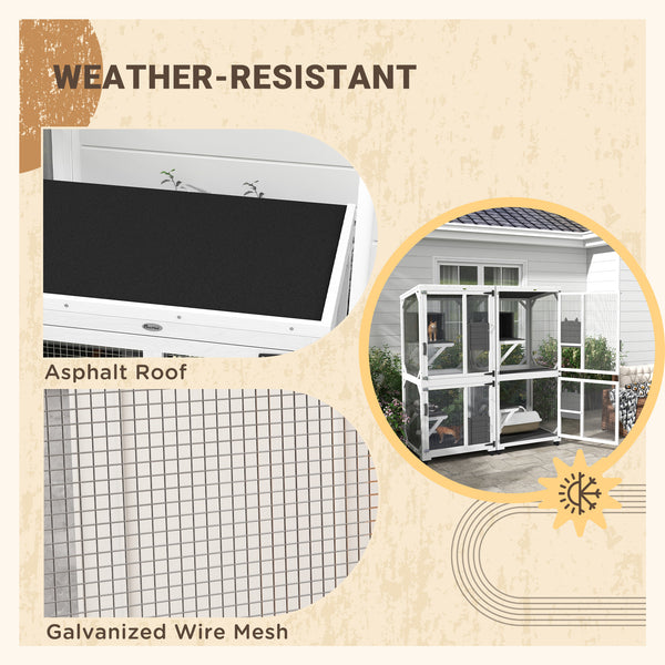 Elevated enclosure with wheels, water-resistant, white and grey