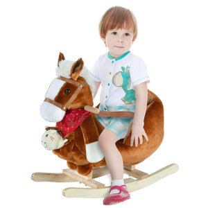 Rocking horse with handles and hand puppet, brown