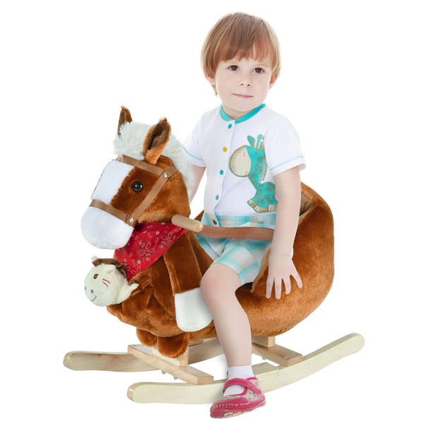 Rocking horse with handles and hand puppet, brown