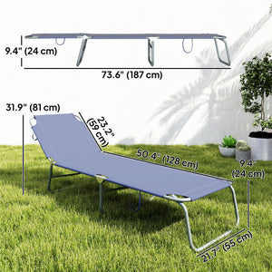 Folding Outdoor Lounge Chair Reclining Tanning Chair with Breathable Mesh Fabric for Patio Garden Pool, Navy Blue