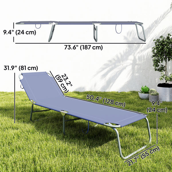 Folding Outdoor Lounge Chair Reclining Tanning Chair with Breathable Mesh Fabric for Patio Garden Pool, Navy Blue