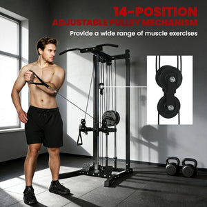Double pulley system with pull-up bar and 14 adjustable positions